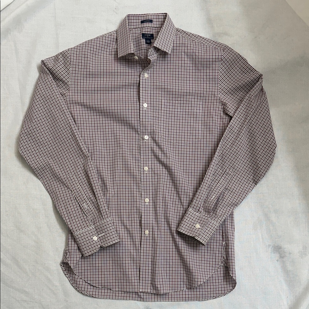 J. Crew Men's Size Medium Maroon Checkered Button Down Shirt